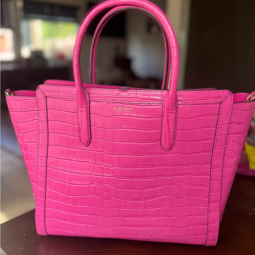 Lauren Ralph Lauren Pink Croc-Embossed Tote